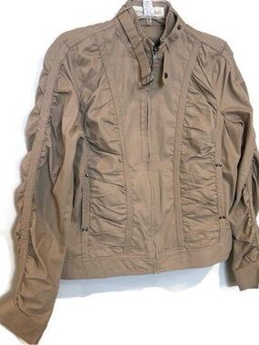 Fashion Bug Vintage Ruched Scrunched Utility Zip-Front Spring Jacket